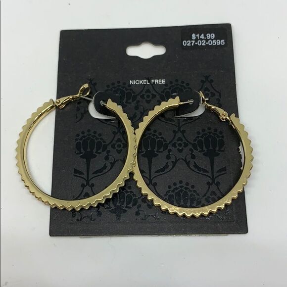 Gold Cream Hoops Pierced Earrings Nickel Free - Picture 2 of 4